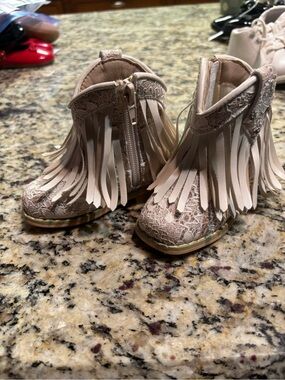 Girls' Fringe Booties in Light Beige - Stylish Tassel Ankle Boots